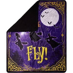 Come We Fly Fleece Blanket - Hocus Pocus Spirit 60" x 50" Purple and Black
